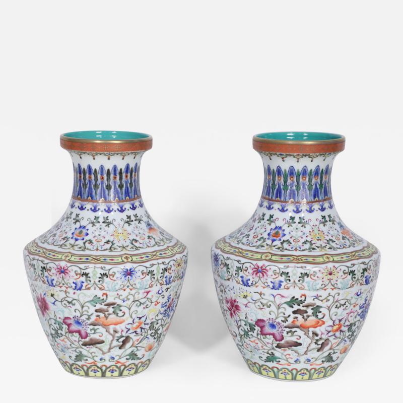 Pair of Chinese Multi Color Pattern Porcelain Vases