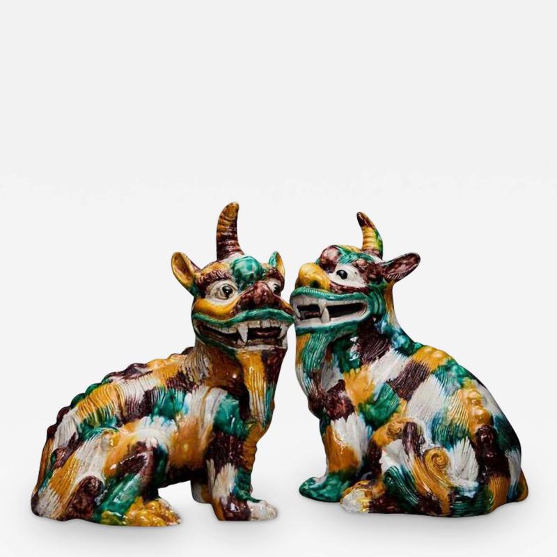 Pair of Chinese Qilin 20th Century in Sancai Glazed Ceramic