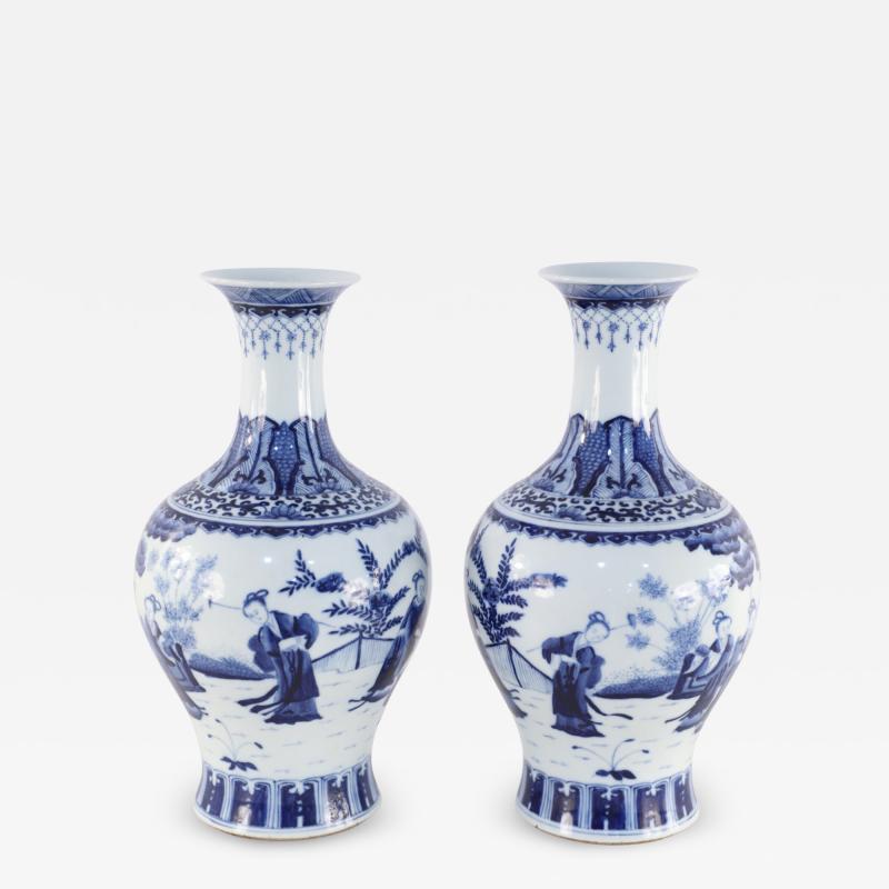 Pair of Chinese Qing Dynasty Style Figurative Scene Porcelain Vases