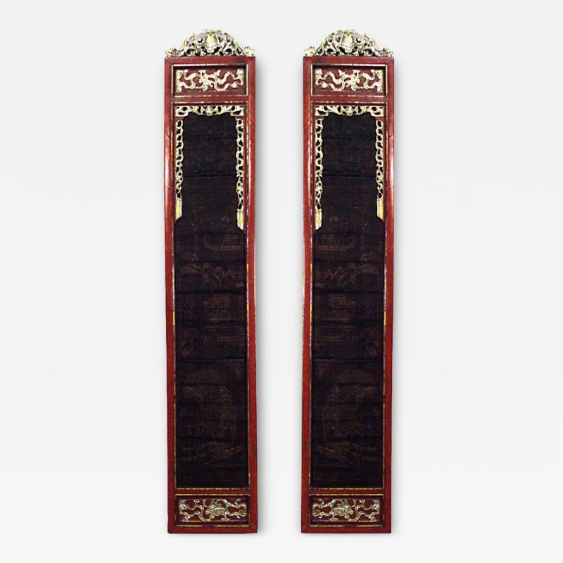 Pair of Chinese Red and Gold Lacquered Pilasters