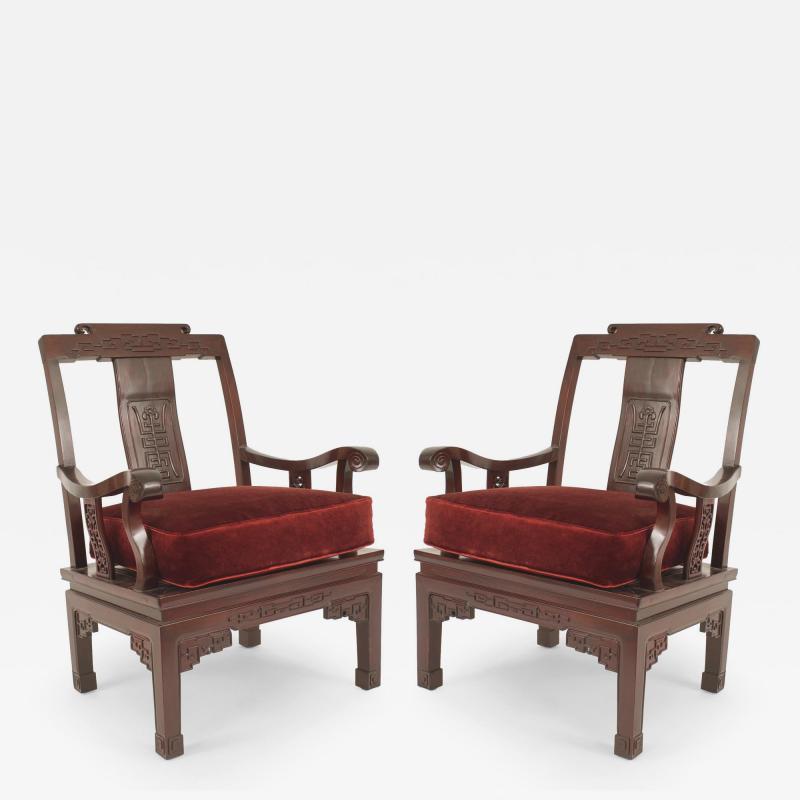 Pair of Chinese Rosewood Cushioned Armchairs