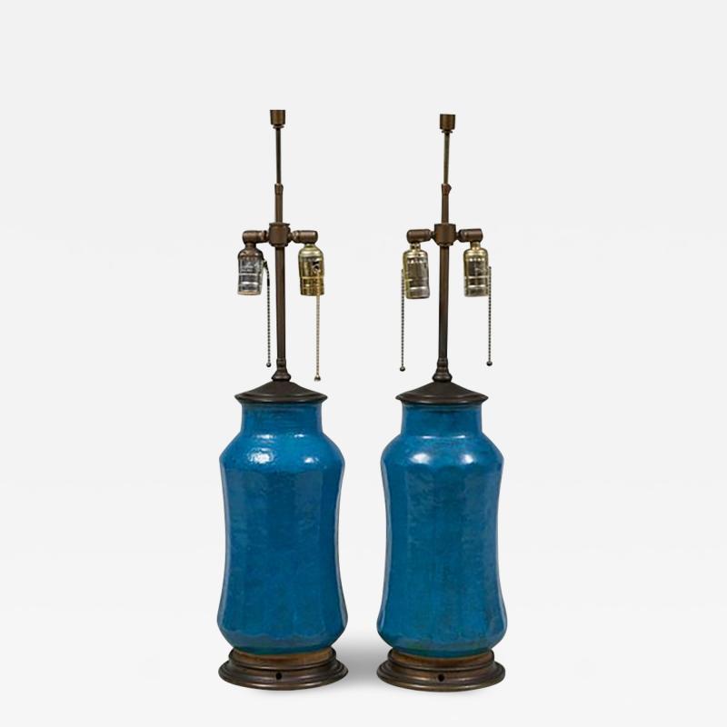 Pair of Chinese Turquoise Glazed Porcelain Vases Mounted as Lamps