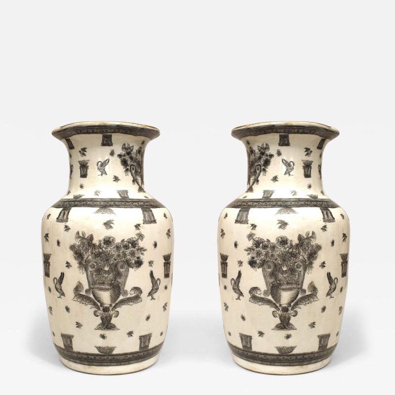 Pair of Chinese White and Black Porcelain Urns