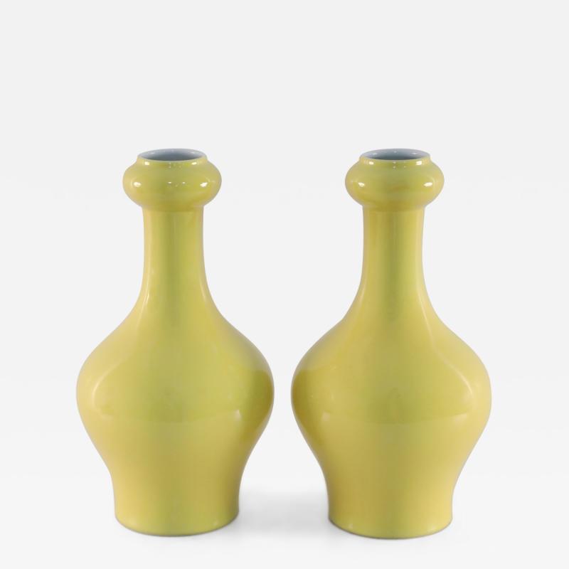 Pair of Chinese Yellow Garlic Mouthed Porcelain Vases