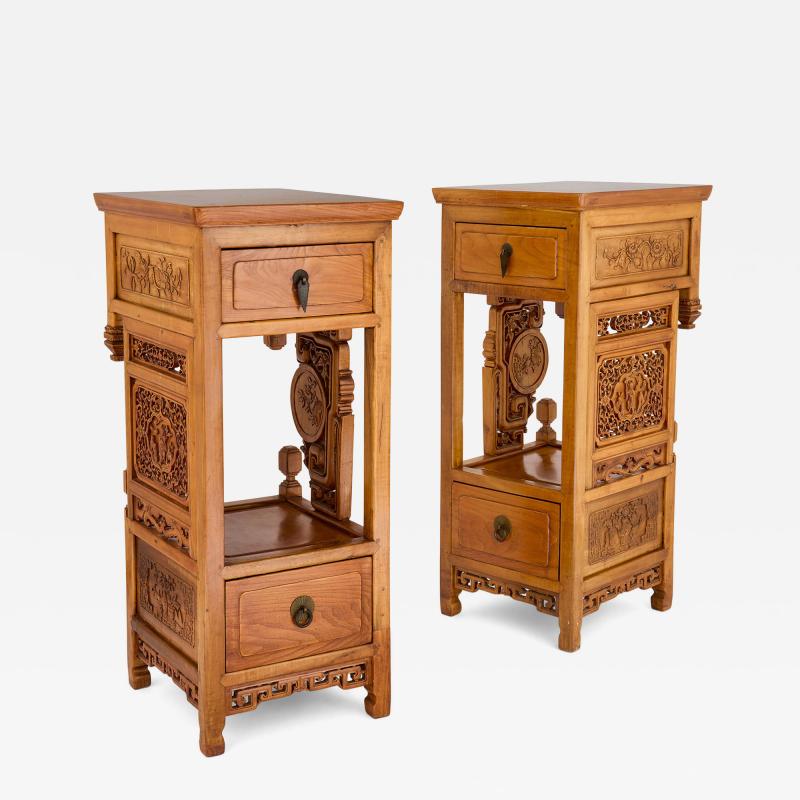 Pair of Chinese carved hardwood and metal pedestals