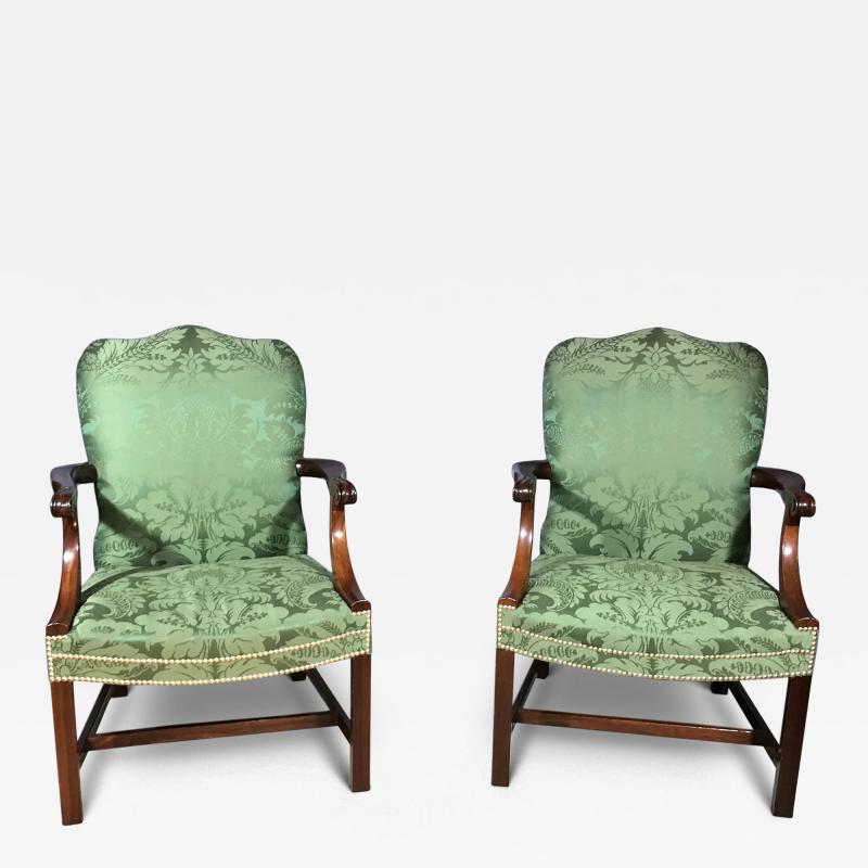 Pair of Chippendale Period Mahogany Gainsborough Arm Chairs