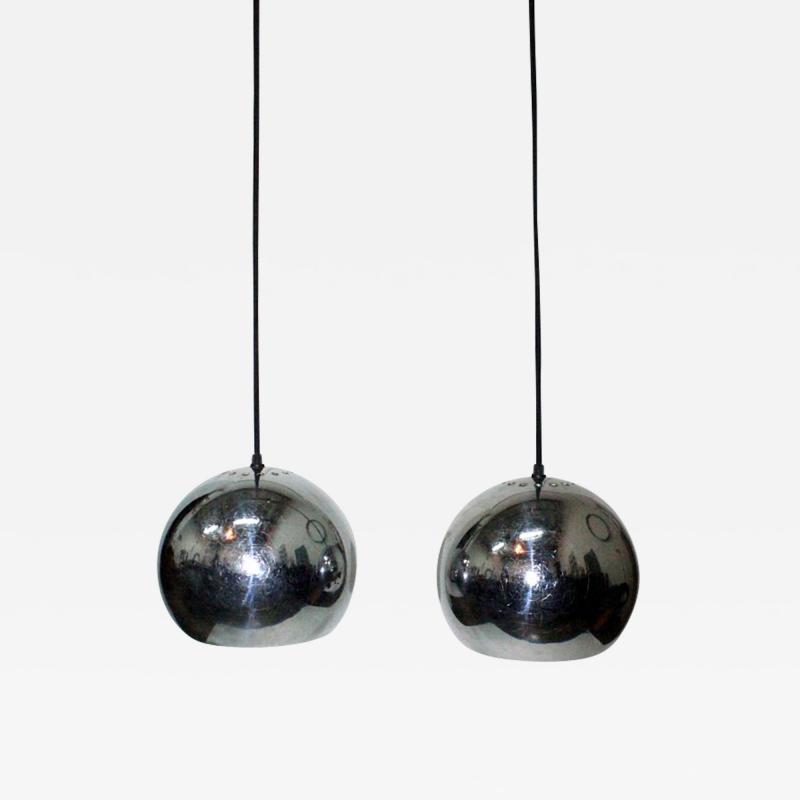 Pair of Chrome Globe Pendant Lights