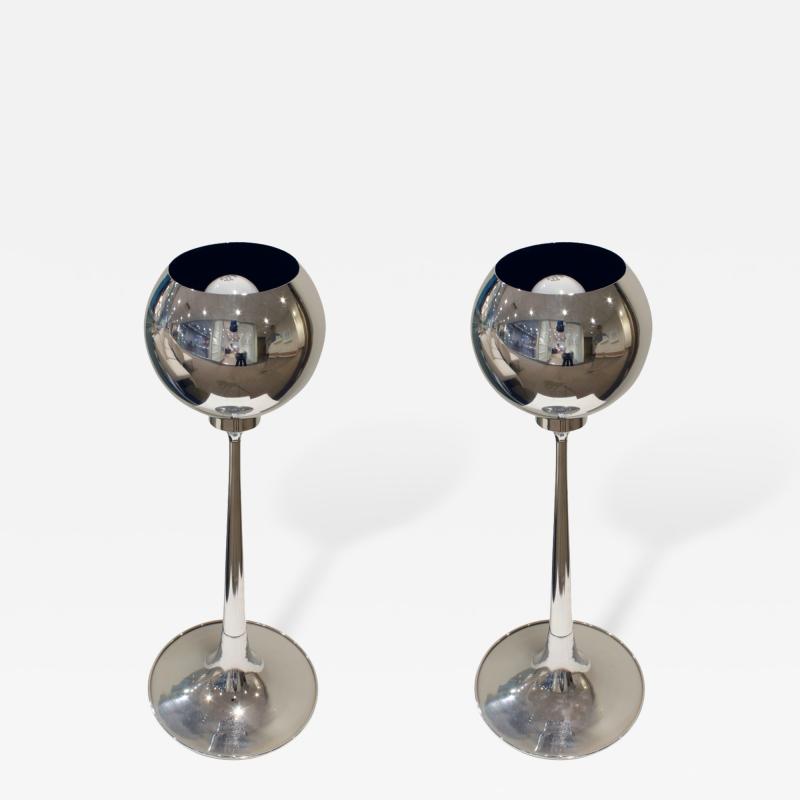 Pair of Chrome Table Lamps with Magnetized Spheres 1960s