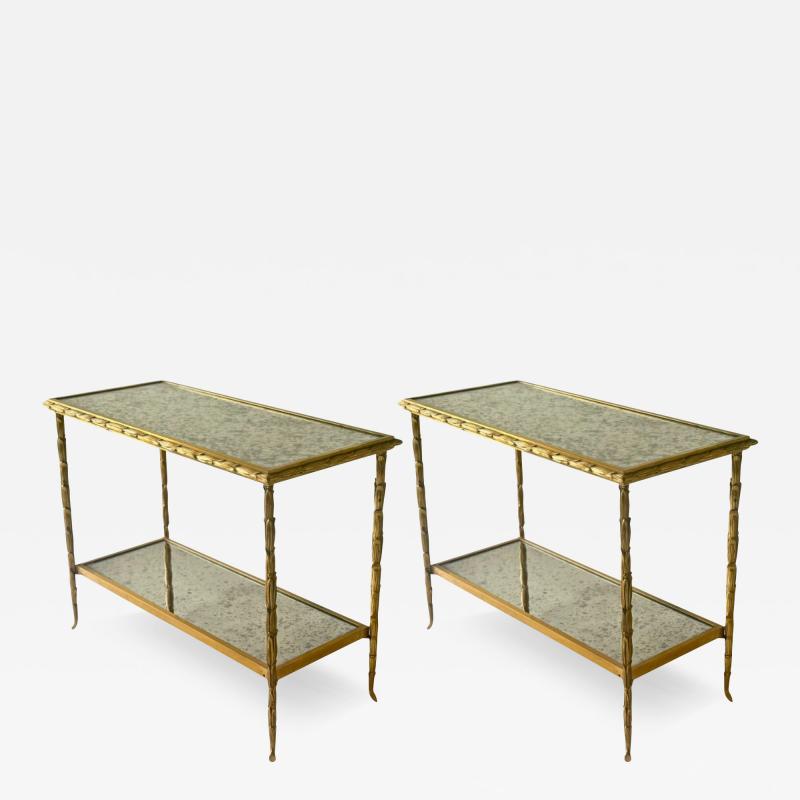 Pair of Circa 1940 Bagues Palmier Bronze Dore Side Tables
