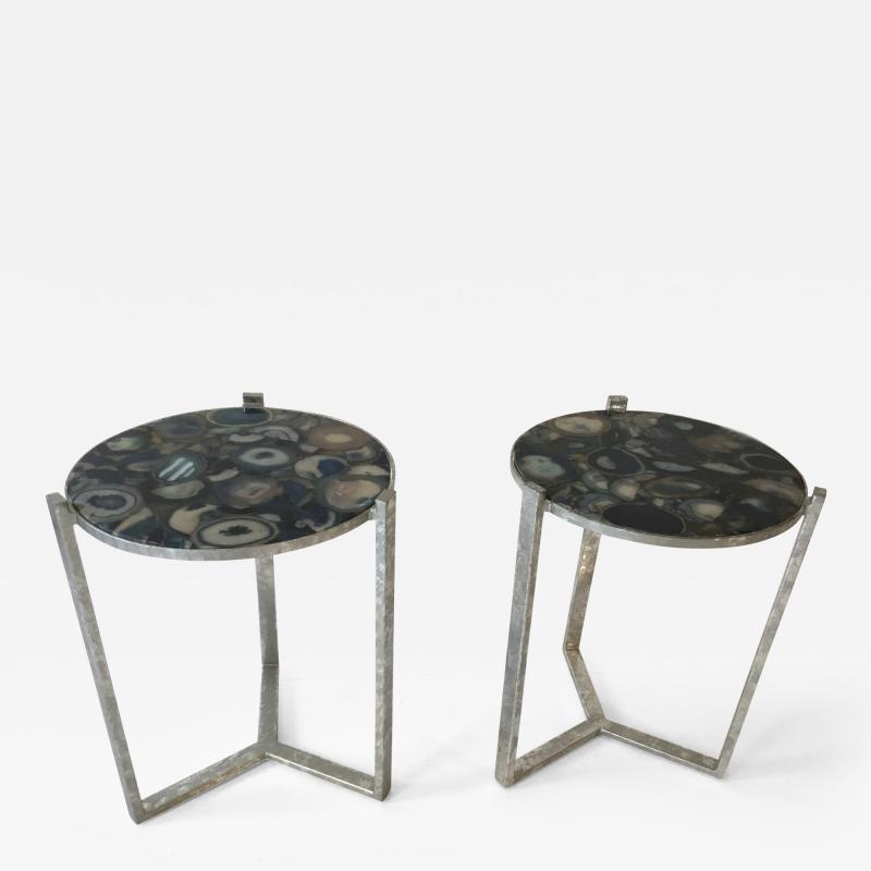 Pair of Circular Occasional Tables with Agate Tops