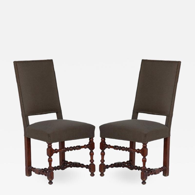 Pair of Classic Turned Wood Louis XIII Style Side Chairs