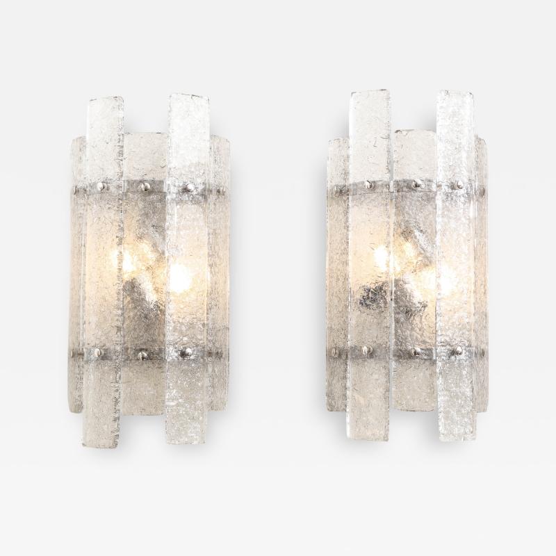 Pair of Clear Textured Murano Glass and Nickel Sconces Italy 2022