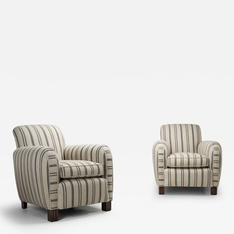 Pair of Club Chairs with Striped Upholstery Europe Mid 20th Century