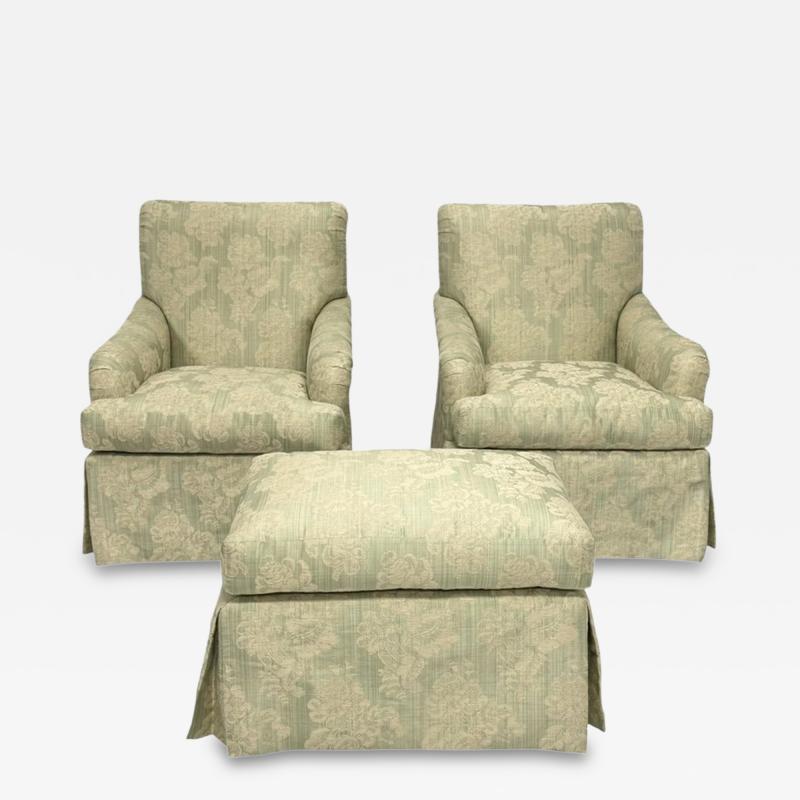 Pair of Colefax Swivel Lounge Chairs Ottoman Made in the USA by Pearson