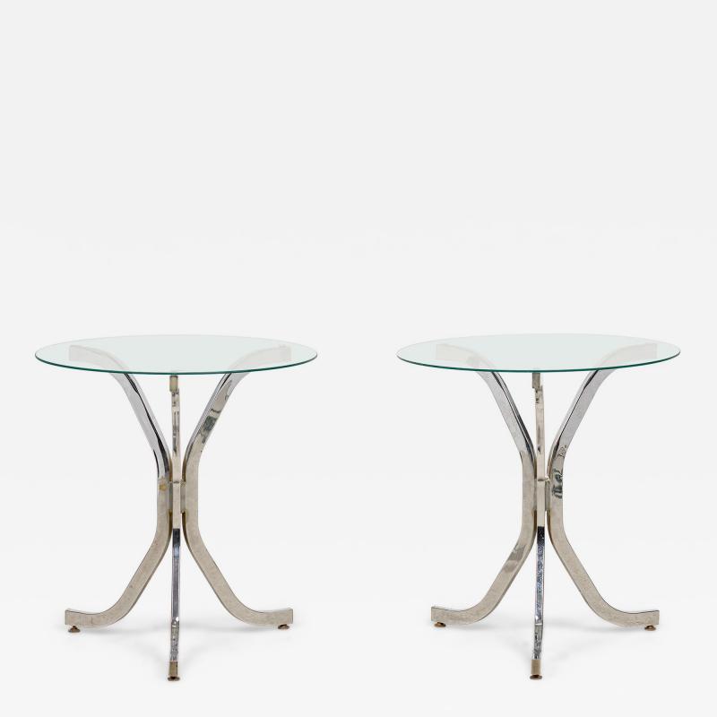 Pair of Contemporary American Chrome Plated Metal Tripod Form End Tables