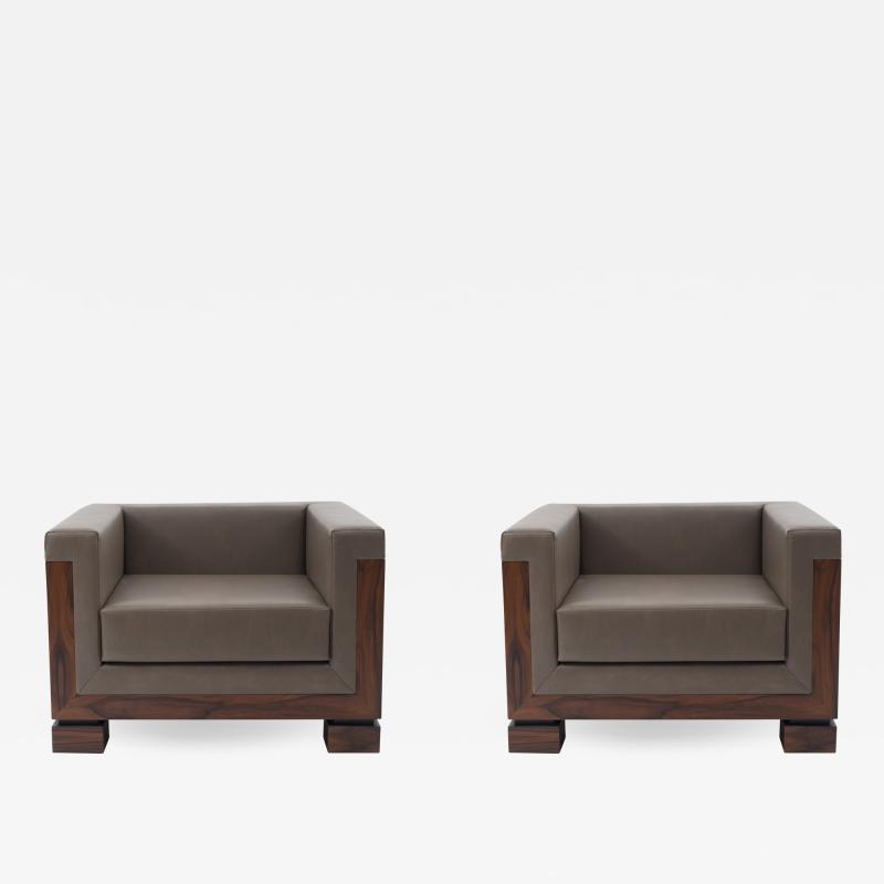 Pair of Contemporary Extra Large Custom Cube Shaped Armchairs
