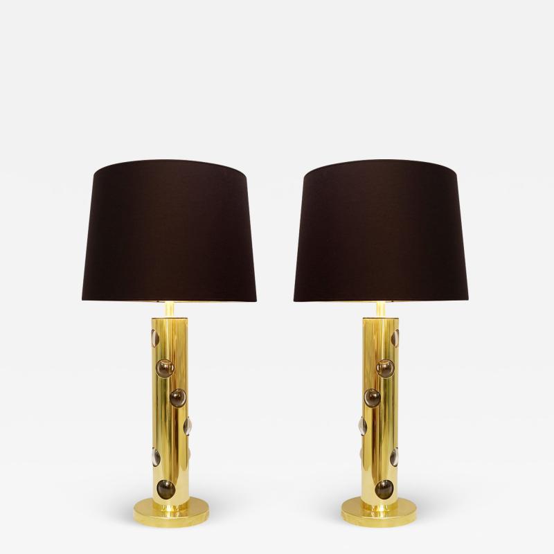 Pair of Contemporary Italian Lamps in Brass and Glass