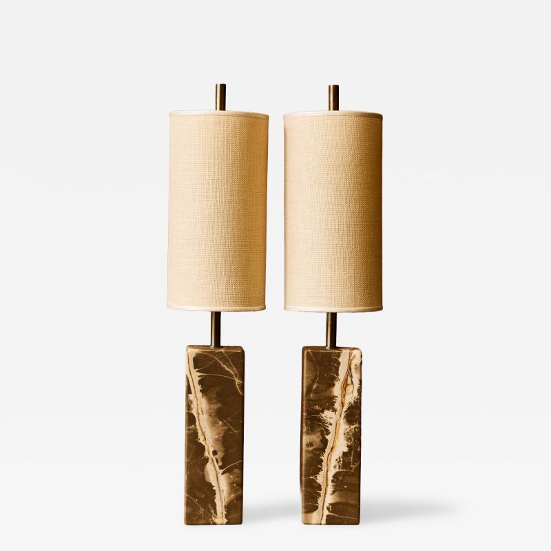 Pair of Contemporary Marble Table Lamps with Sculptural Rectangular Bases