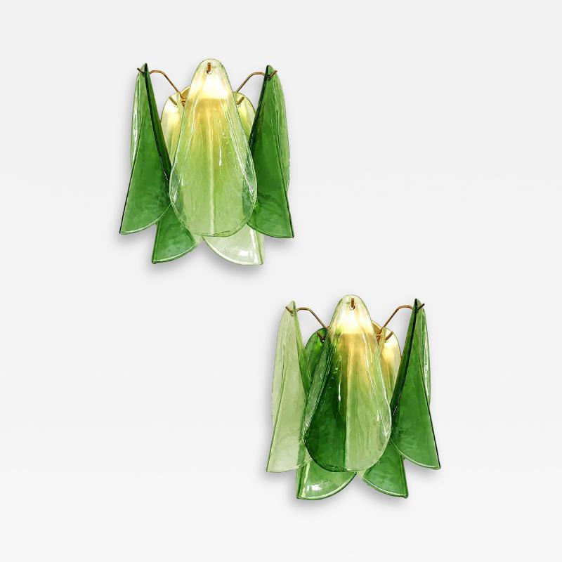 Pair of Contemporary Sanded Green Light and Dark Rondini Murano Wall Sconces
