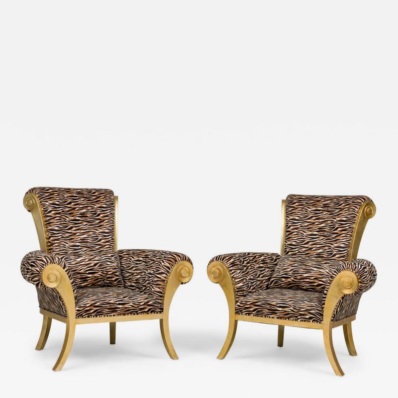 Pair of Contemporary Style Zebra Print Arm Chairs