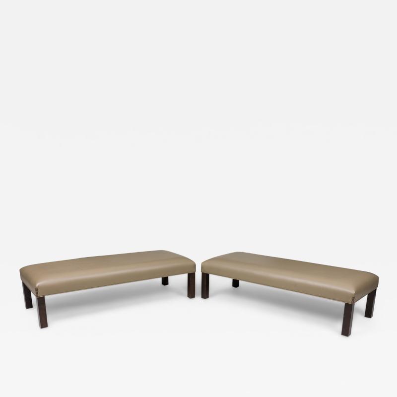 Pair of Contemporary Taupe Leather Upholstered Benches