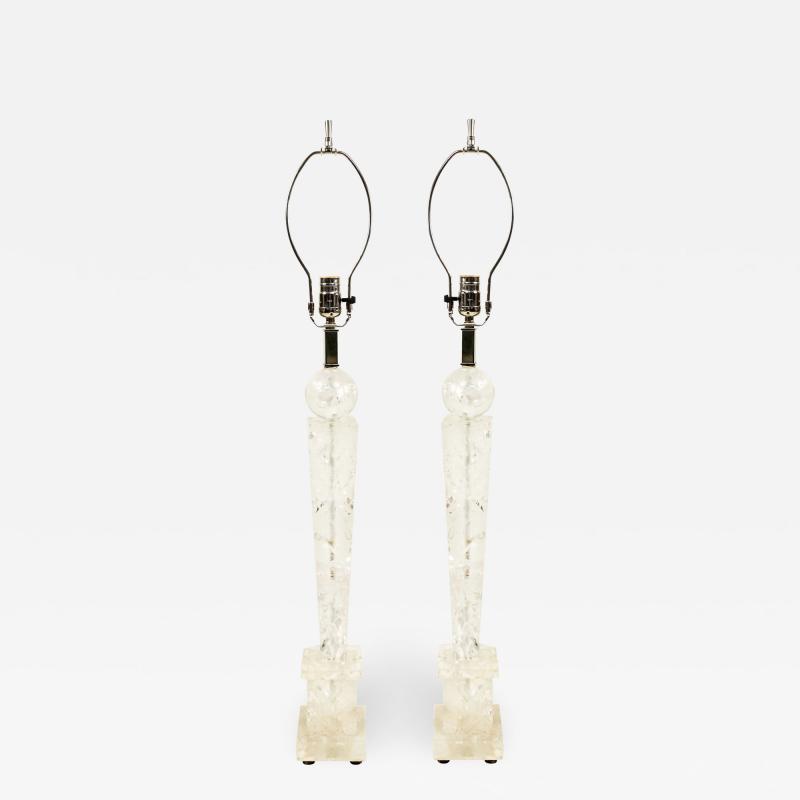 Pair of Continental Baltic Rock Crystal Obelisk Table Lamps