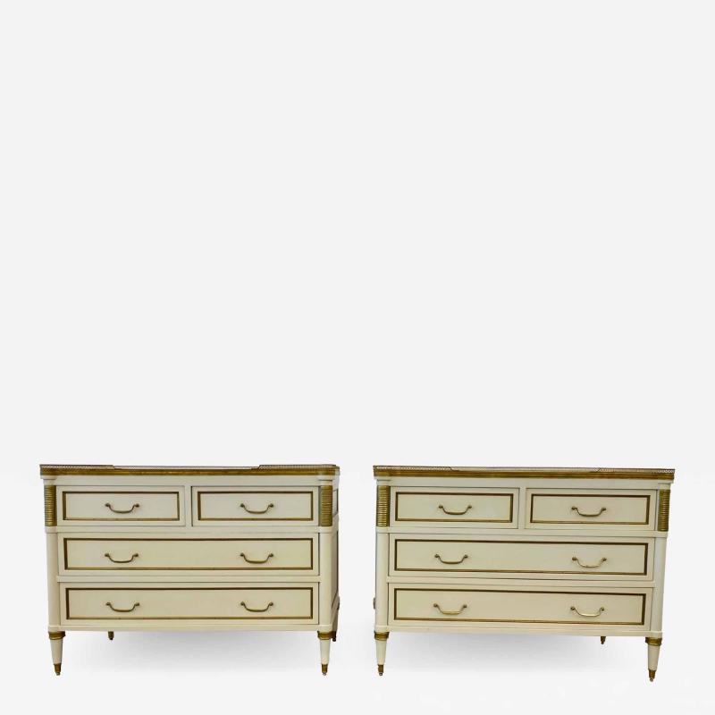 Pair of Cream Painted Louis XVI Style Commodes Nightstands Dressers Chests