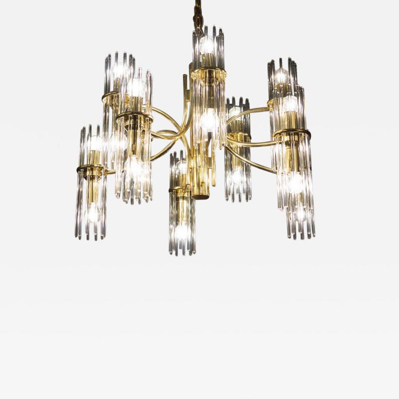 Pair of Crystal Rod and Brass Chandelier or Lantern by Gaetano Sciolari 1960s