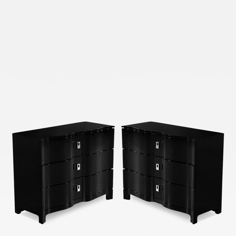 Pair of Curved Front Black Lacquered Chests