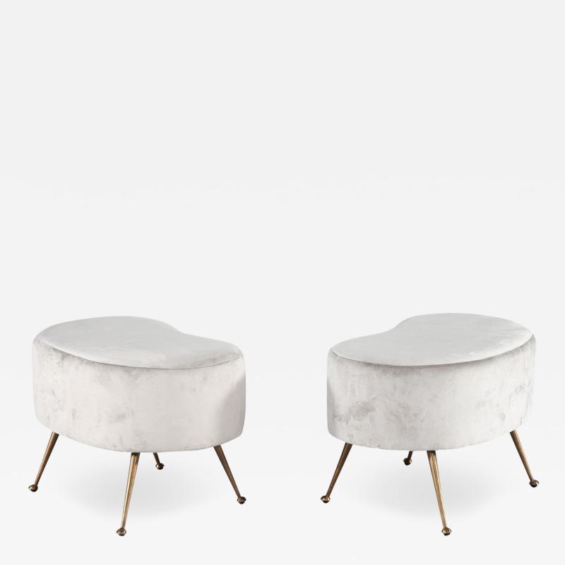 Pair of Curved Ottoman Stools in Grey Velvet