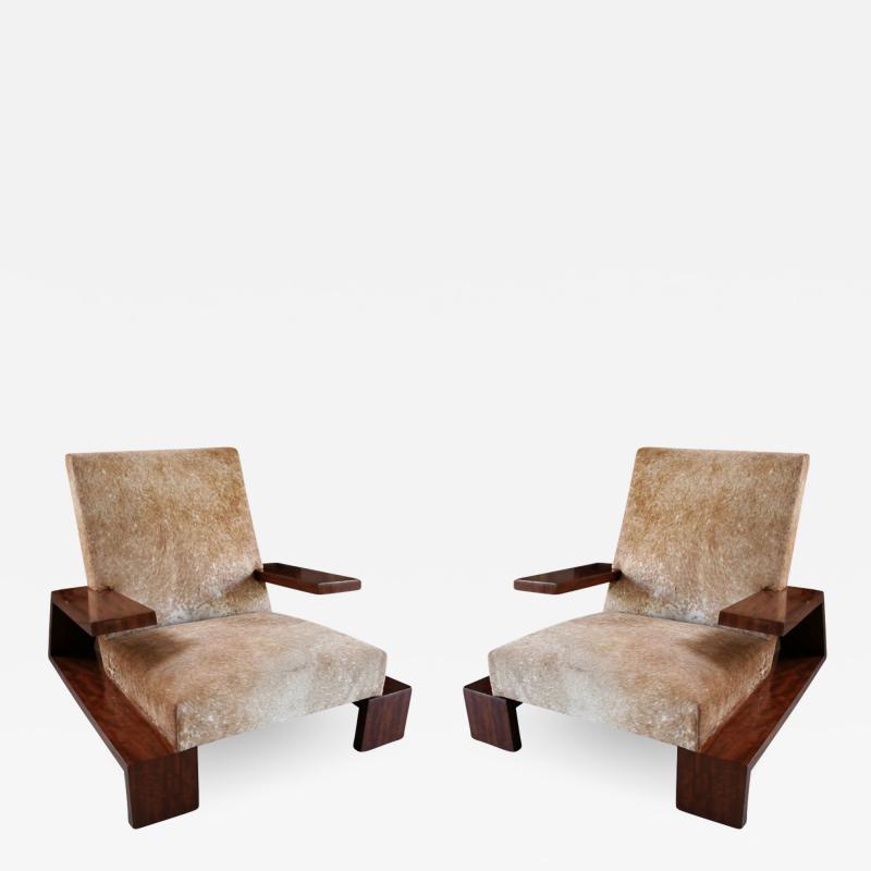 Pair of Custom 1970s Style Cowhide Armchairs