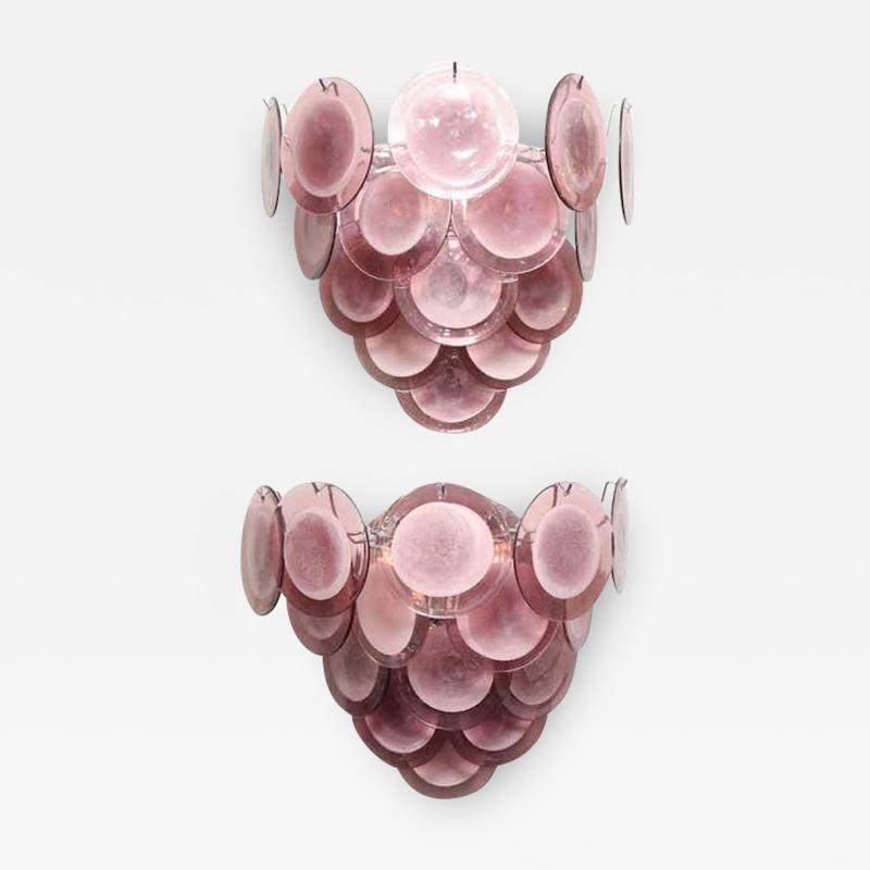 Pair of Custom Amethyst Murano Glass Disc Sconces
