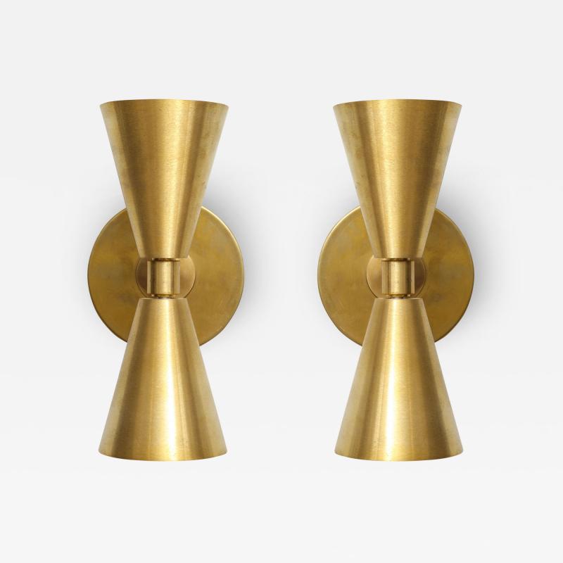 Pair of Custom Brass Sconces in the Midcentury Manner