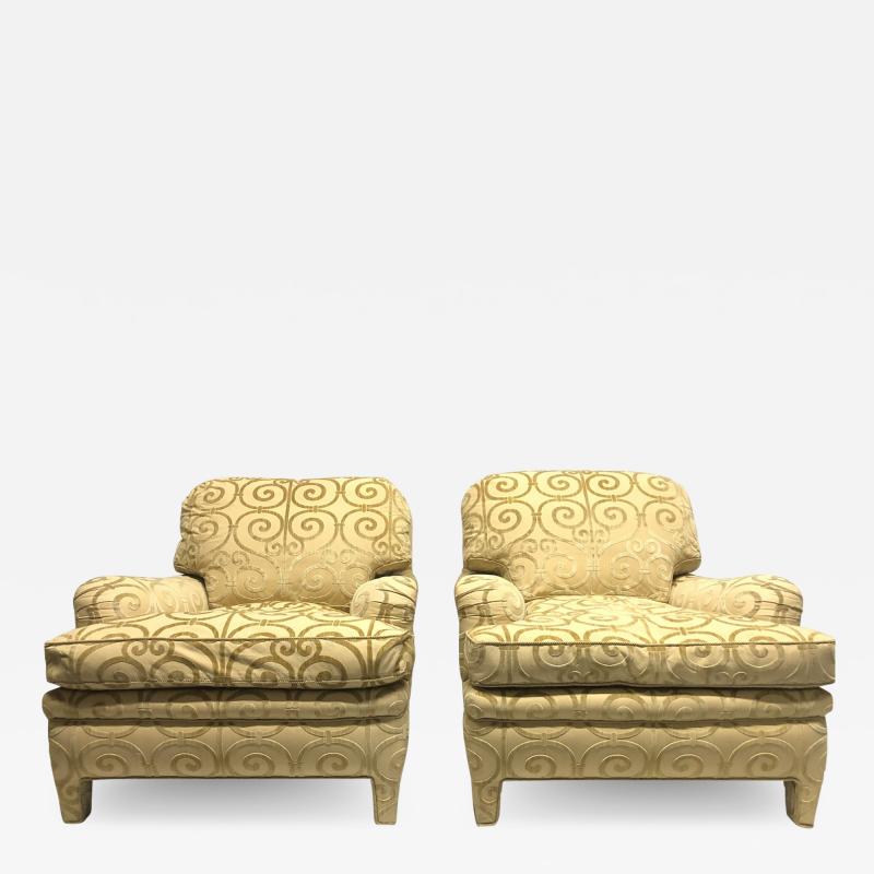 Pair of Custom Made Damask Velvet Lounge Chairs