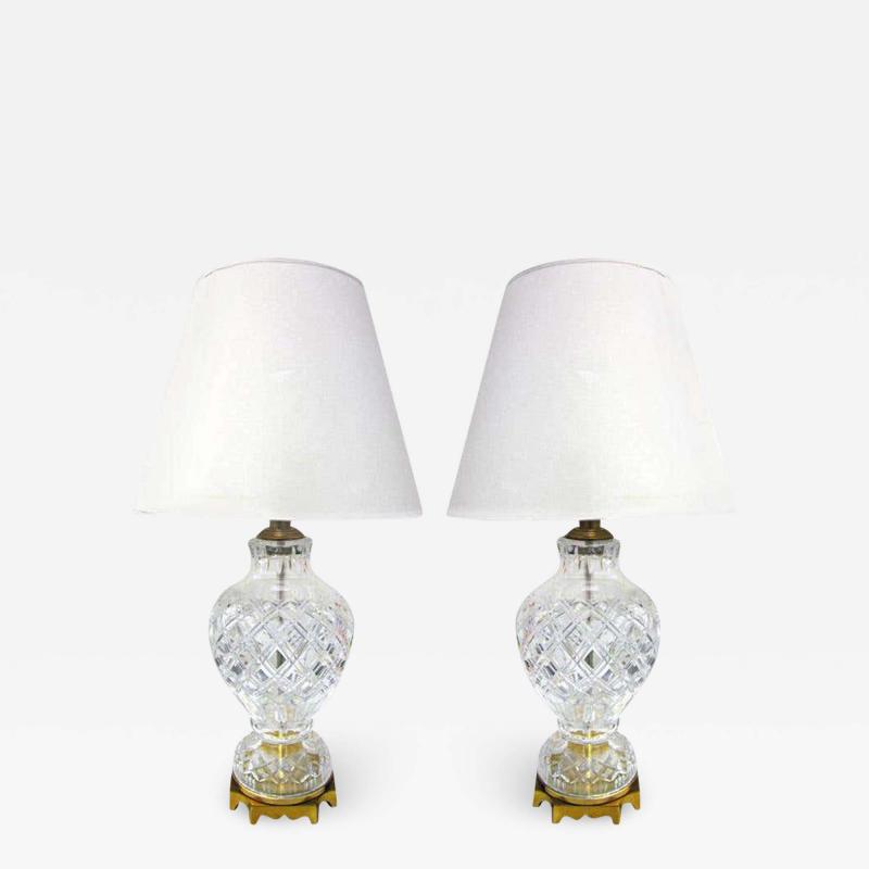 Pair of Cut Crystal and Brass Lamps