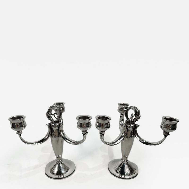 Pair of Danish Modern Jensen Style Sterling Silver 3 Light Candelabra
