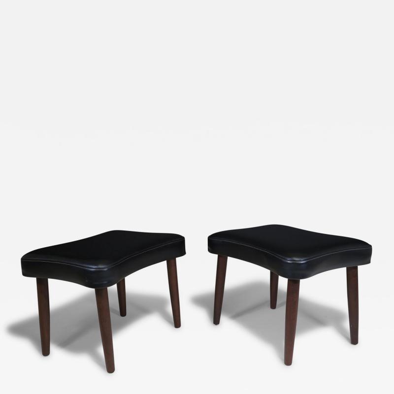 Pair of Danish Ottomans in Original Black Vinyl