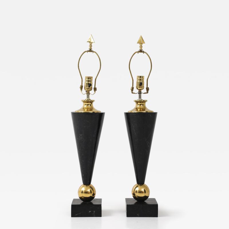 Pair of Dark Marble Designer Table Lamps