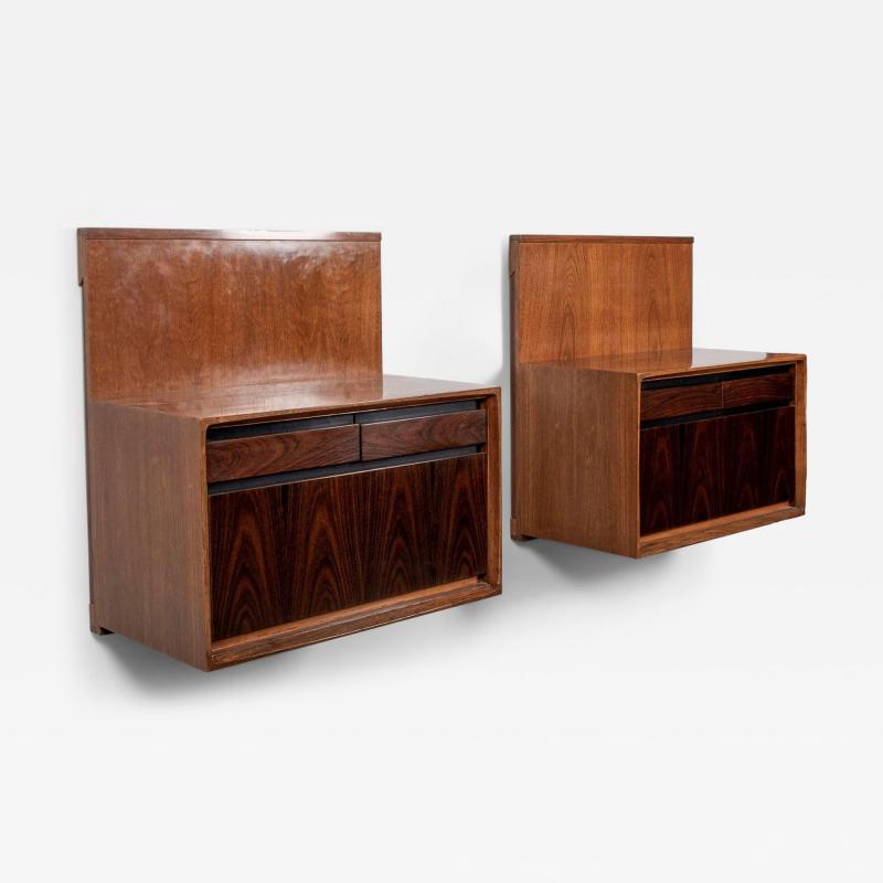 Pair of De Coene Wall Mounted Bedside Tables in Walnut and Rosewood
