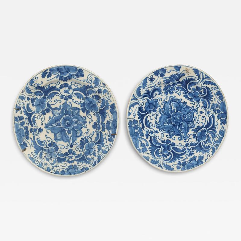 Pair of Deep Blue 18th c Delft Plates