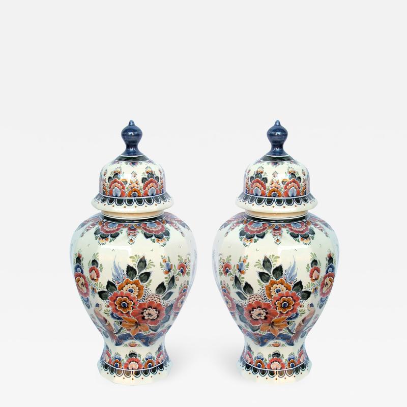 Pair of Delft Hand painted Covered Jars Signed by the artist P Verhoeve