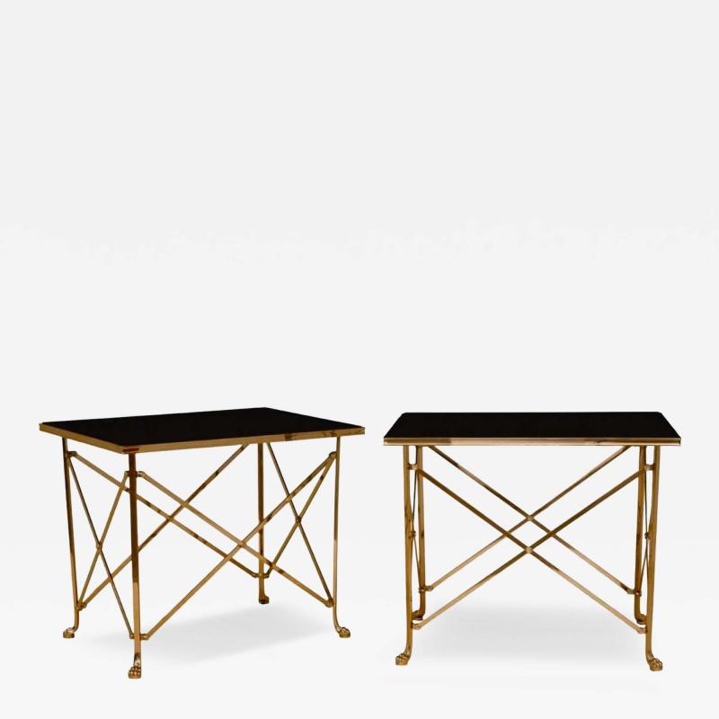 Pair of Directoire Style Black Marble Brass Side Tables
