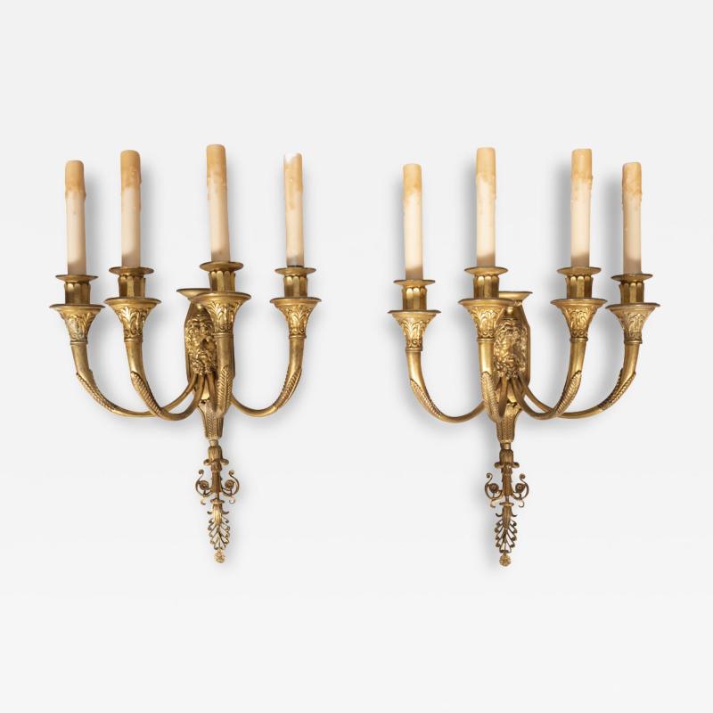 Pair of Directoire Style Gilt Bronze Wall Lights