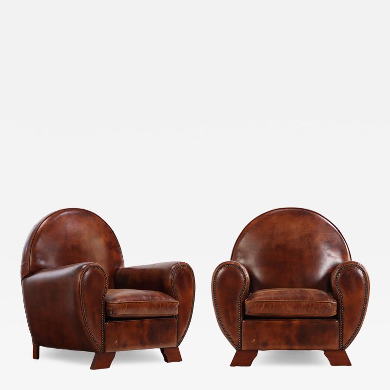 Pair of Dutch Art Deco Leather Club Chairs 20th Century