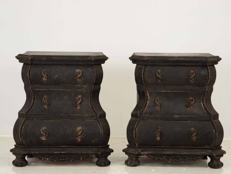 Pair of Dutch Bombe Nightstands Black Paint