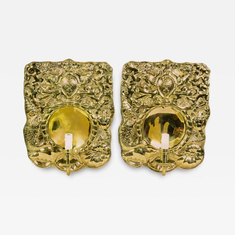 Pair of Dutch Pressed Brass Wall Lights