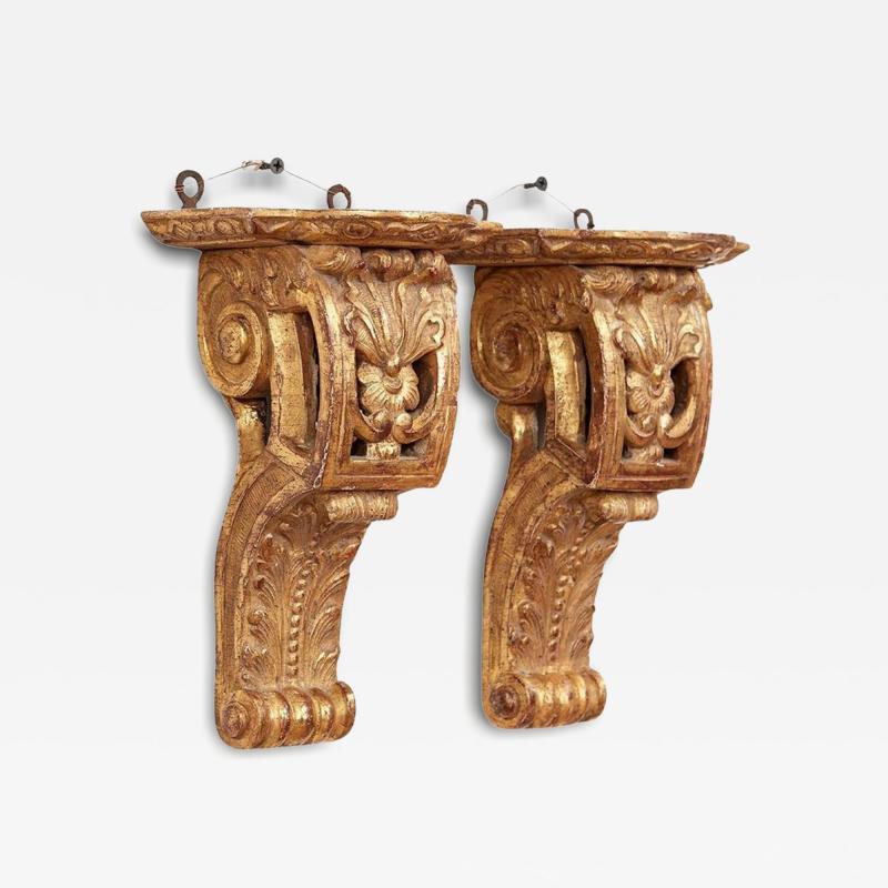 Pair of Early 18th c Carved and Gilded Regence Wall Brackets