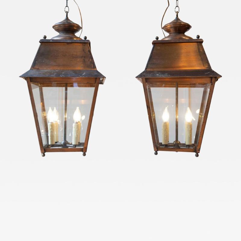 Pair of Early 20th Century French Copper Hanging Lanterns