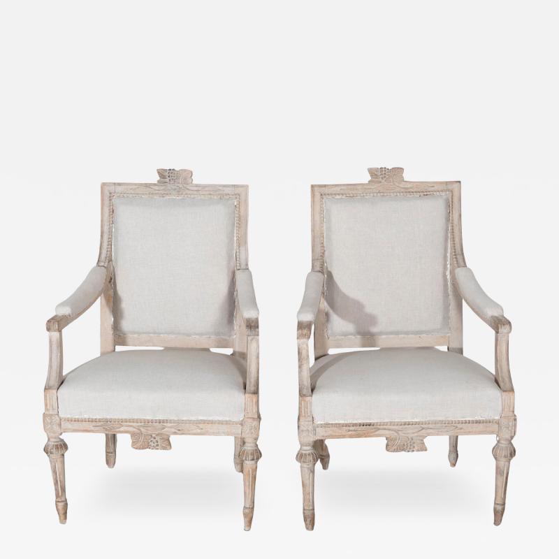 Pair of Early 20th Century Swedish Gustavian Style Carved Armchairs
