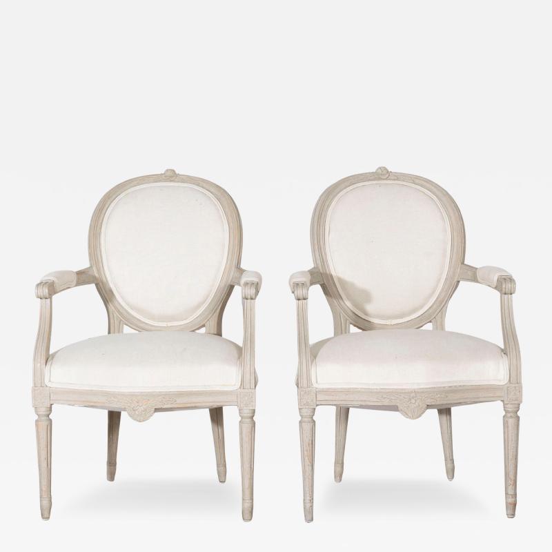 Pair of Early 20th Century Swedish Gustavian Style Oval Back Armchairs